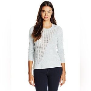 Rebecca Taylor Mixed Knit Crew Neck Sweater Wool Cashmere SZ XS Heather Grey